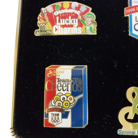 General Mills Cereal Lapel Pins USA Olympic Sponsor Enamel Collector Velvet Case - Picture 3 of 8
